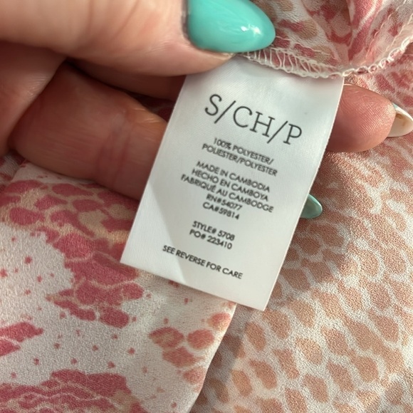 CAbi Bethany Blouse Snakeskin Python Print Pink Peach Balloon Sleeves Size Small - Picture 9 of 11